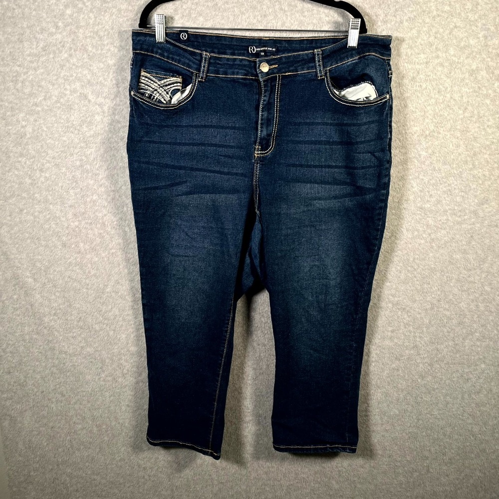 Our Republic For Ali Jeans Womens 16W‎ Blue Denim Dark Wash Embroidered Pockets